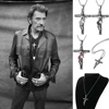 Pendentif croix guitare colliers hommes bijoux chaine acier inoxydable Crucifix chrétien Johnny Hallyday ► Photo 1/6
