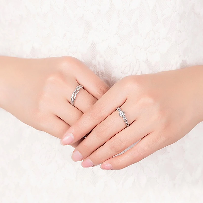 Блестящие хрустальные парные кольца для Для женщин свадебные Обещание ювелирные изделия 925 пробы серебро девушка палец невесты Аксессуары JN0379