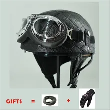KCO Adult Motorcycle Vintage Harley PU Leather sun visor and Retractable Goggles and Detachable Warm Collar