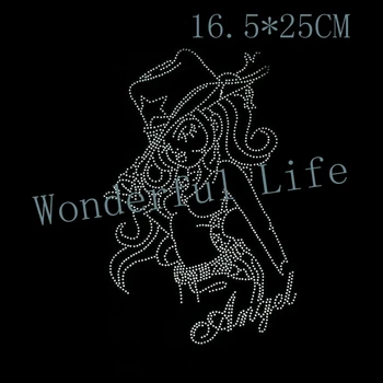 

Free shipping Rhinestone Transfer Motif Fashion Design Angel Cowboy deco in white clear crystal
