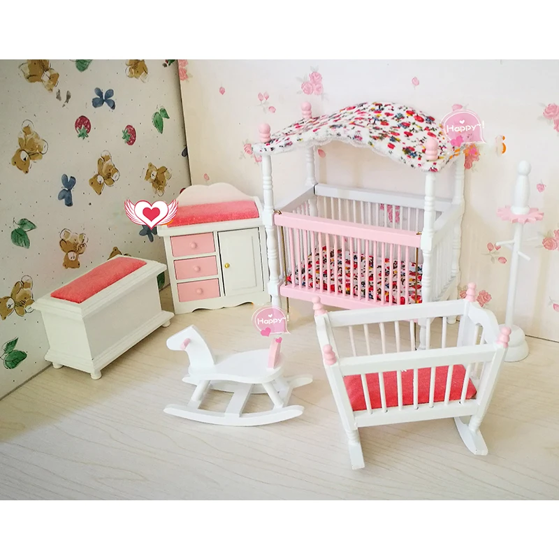 1:12 dollhouse furniture toy for dolls white & pink wooden ...