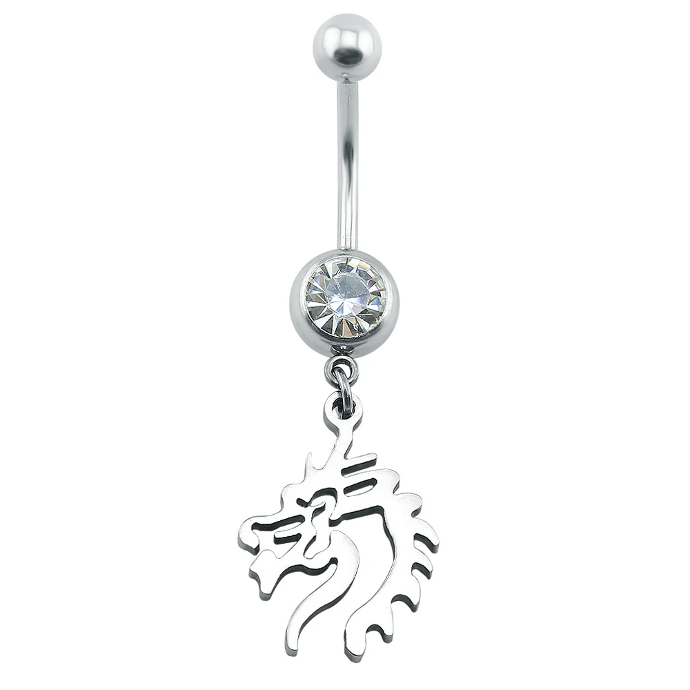 Dragon piercing belly button surgical steel silver navel piercing belly