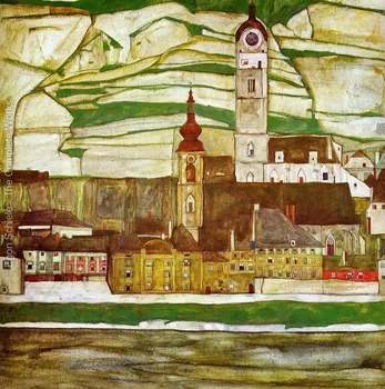 

Landscape Art Painting Stein On The Danube With Terraced Vineyards Egon Schiele oil painting Canvas High quality hand painted