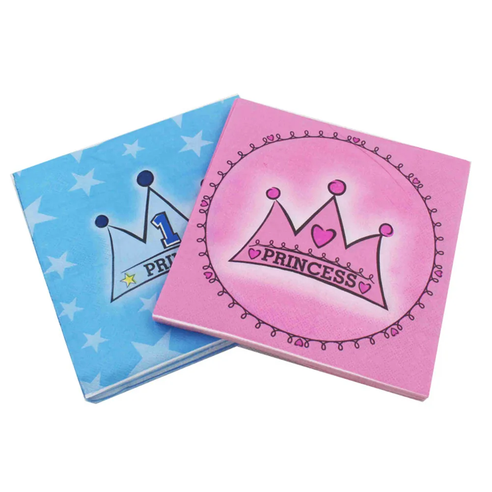 

20pcs/pack 1First Paper Napkins/Tissues Prince/Princess Crown Baby Shower Favors Kids Boys Girls Birthday Party Supplies