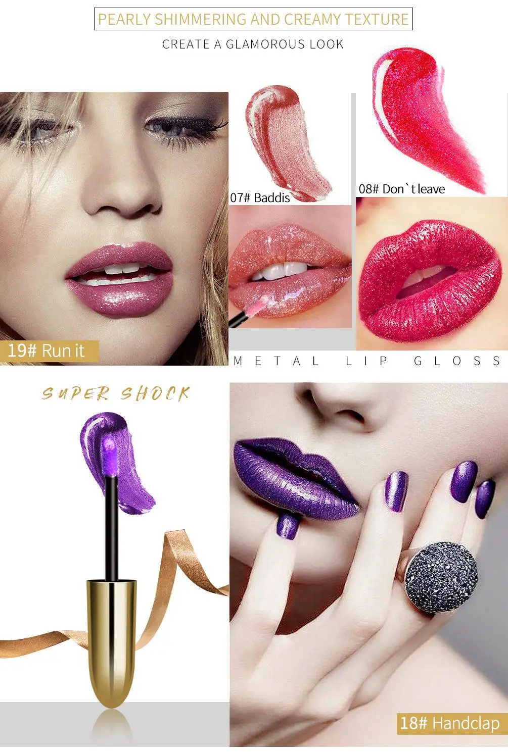 Lips Makeup Gloss Magic Lipstick Glitter Lip Black Purple Blue Gold Long Lasting Make Up Waterproof Metallic Liquid Lipsticks