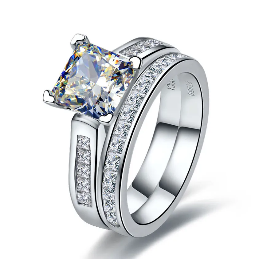 

TRS102 Luxury Quality 2 Carat Princess Cut Best Quality NSCD Synthetic Gem Engagement Ring Set For Women,Wedding Set, Bridal Set