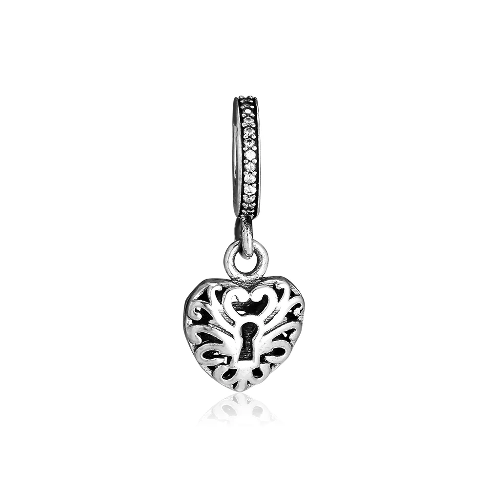 CKK Fit Pandora Браслеты Сердце шармы замочки 925 стерлингового серебра Шарм бусины для бусина для изготовления украшений