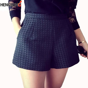 

2018 New Fashion Joker dark Plaid shorts high-waisted shorts Korean Casual women Jeans Shorts crochet shorts