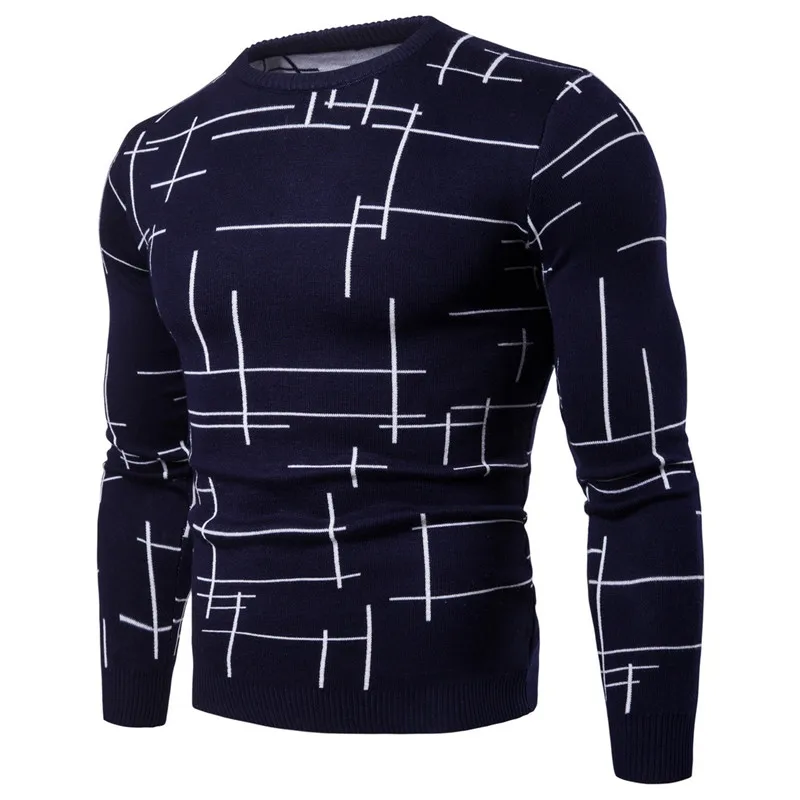 Mens Sweater British Style Line Pattern Slim Casual Men