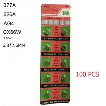 

100 PCS AG4 LR626 626A 377A 6.8*2.6 mm 1.55V NEW Alkaline Watch Accessories cheap Button Cell Coin Battery For Watch Calculator