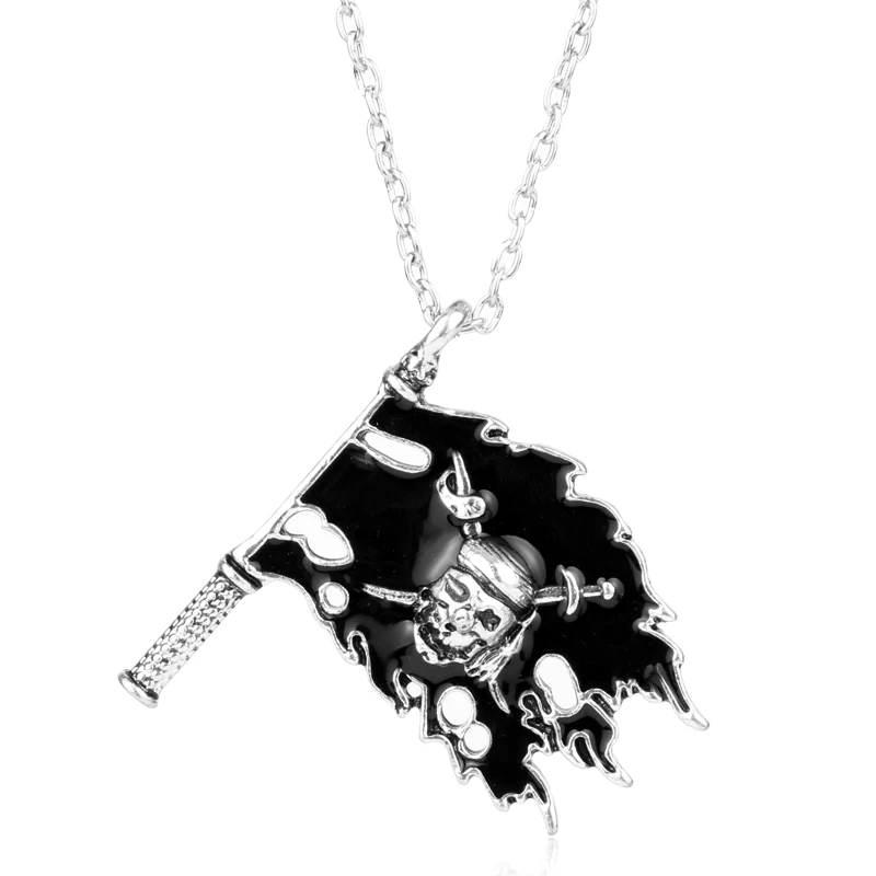 

MQCHUN Jewelry Black Enamel Cross Swords Skull Pattern Flag Pendant Necklace Pirates of the Caribbean Necklaces Colar Collier