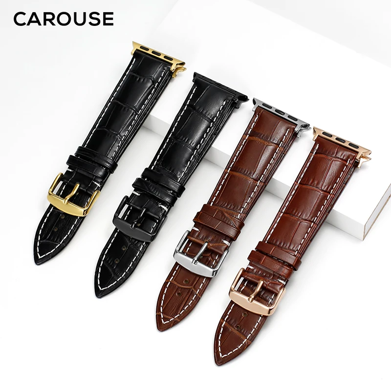 

Carouse Genuine Calfskin Bracelet For Apple Watch Band Series 5/4/3/2/1 42mm 38mm Leather Strap For iWatch 44mm 40mm Watchband
