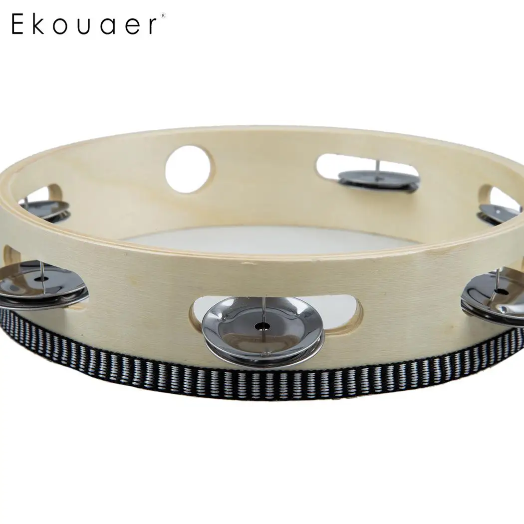 Hand Held Tambourine Drum Bell Birch Metal Jingles Percussion Musical