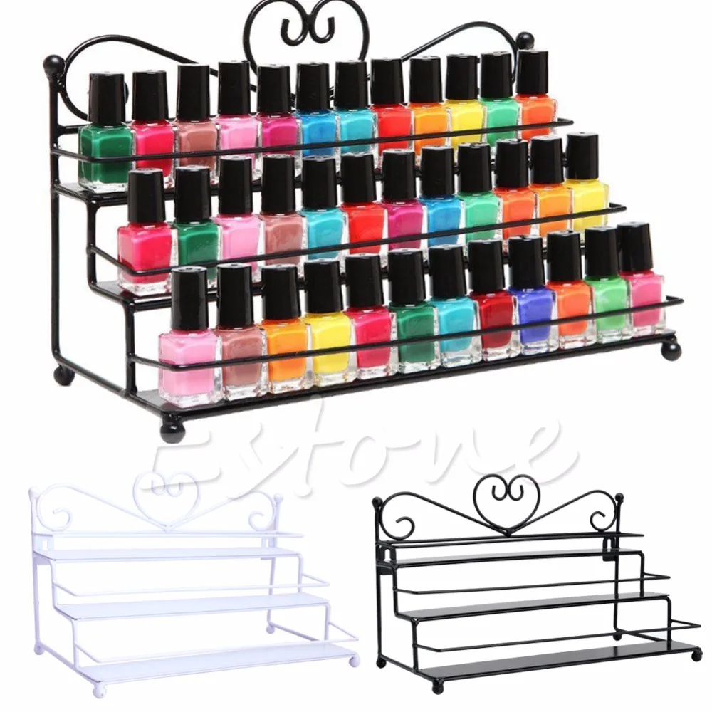 

2 Styles 3Tiers Metal Nail Polish Shelf Cosmetic Varnish Display Stand Holder Heart Design Women Makeup Wall Rack Organizer-P101