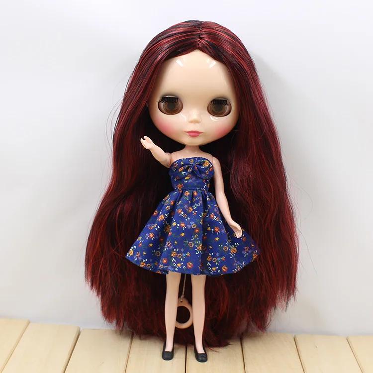 

280BL1171061 wine red hair no bangs long straight white Skin Nude Doll red mix black suitable for change DIY center cut