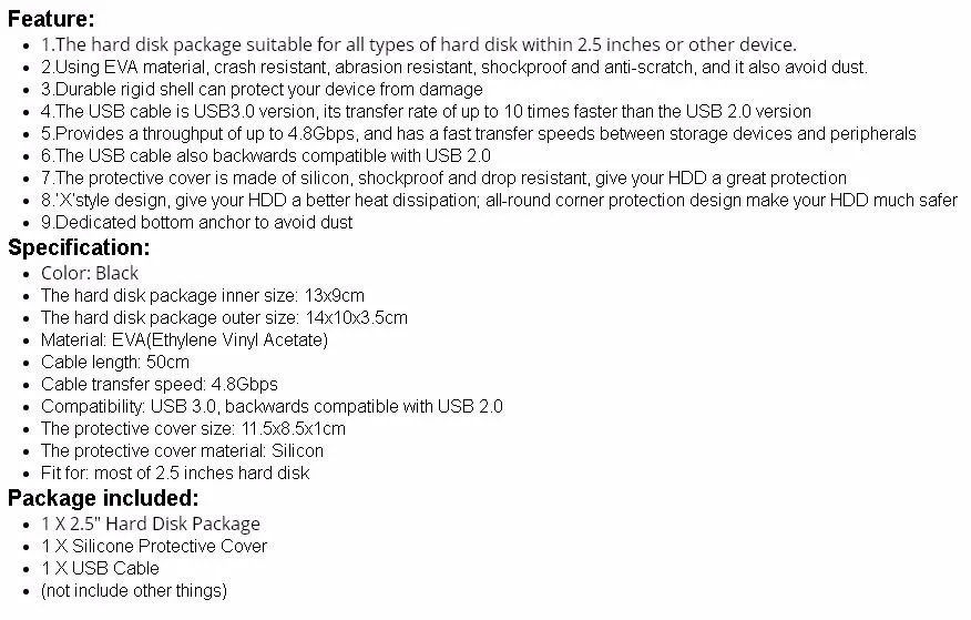 2,5 ''мобильный жесткий диск HDD сумка Чехол Коробка посылка USB 3,0 кабель Защитная силиконовая крышка HDD корпус