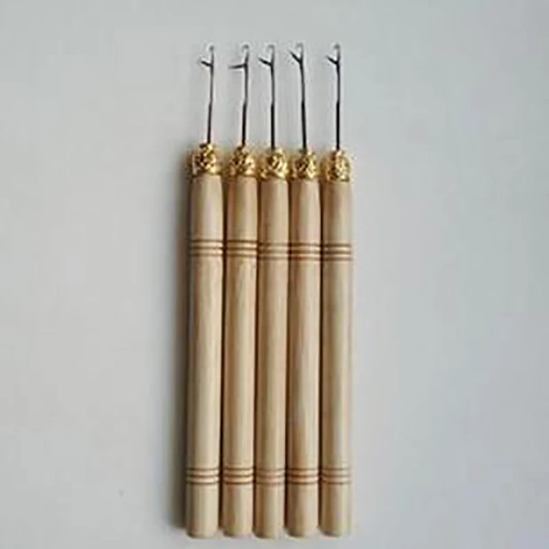 

5pcs/lot Wood Handle Latch Crochet Hook Hair Weave Threader Pulling Needle For Braiding Hair Extension Wig Craft Tools Hot