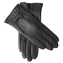 Winter Sheepskin Gloves Female Plus Velvet Thicken Butterfly Knot Driving Warm Genuine Leather Woman Gloves Touchscreen L18004NC