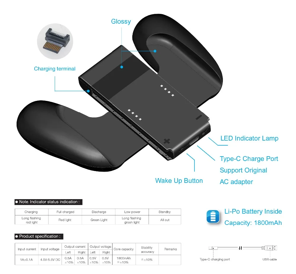 Зарядная док-станция с рукояткой для переключателя NAND для N-Switch NS Joy-Con контроллеров батареи