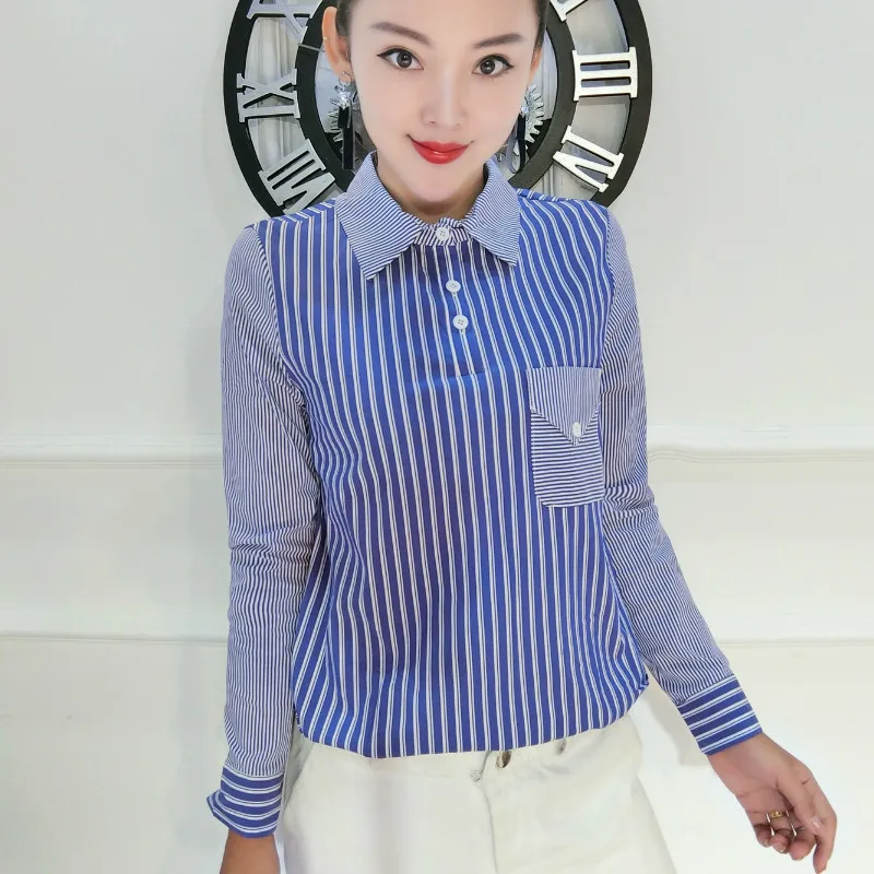2018 Autumn Long Sleeve Striped Cotton Shirts Women Office Work OL