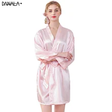 DANALA шелковая, сатиновая Пижама Халат для женщин пикантные однотонные халаты кимоно домашняя одежда для дома ночная рубашка