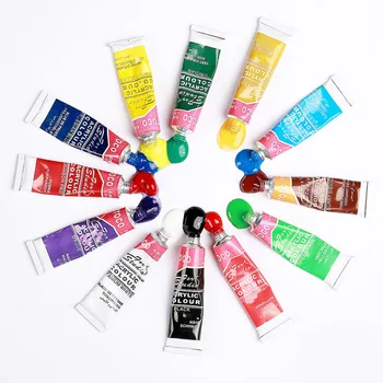 

Hand Painted Wall Painting Textile Paint Brightly Colored Art Supplies Free Brush 12 Colors Professional Acrylic Paints Set 6ML