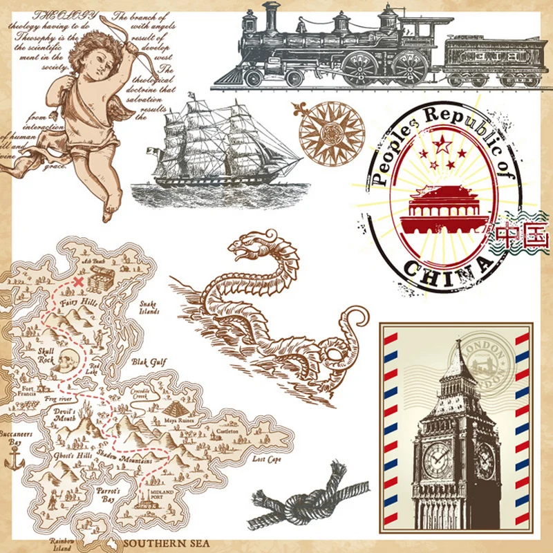 Винтажная морская карта, почтовый знак, прозрачный силиконовый декоративный штамп для скрапбукинга, сделай сам, штамп для рукоделия, Детские канцелярские принадлежности