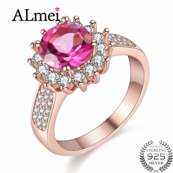 

Almei Rose Gold Color Rings White Red Flower Topaz Stone 925 Sterling Silver Ring for Women Fine Jewelry with Box 40% FJ070