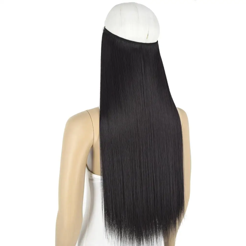 

TOPREETY Heat Resistant B5 Synthetic Hair Straight 24" 60cm 100g Halo Hair Extensions Elasticity Invisible Wire Hair Pieces 8106