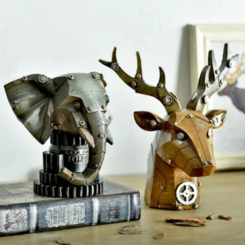 

Industrial LOFT Style Geometry Resin Machinery Elephant Head Deer Head Creative Simulation Animal Nordic Home Decorations X1864