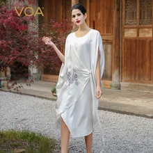 VOA font b Silk b font White Casual font b Dresses b font Women Short Sleeve