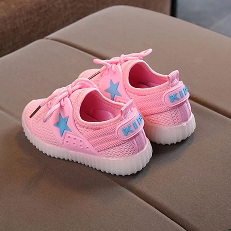 1 Pair Spring Autumn New Children Shoes Five-pointed Star LED Lights Casual Sports Shoe Boys Girls Baby Toddler Shoes