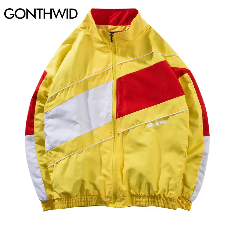 GONTHWID Color Block Patchwork Windbreaker Track Jackets 2018 Autumn