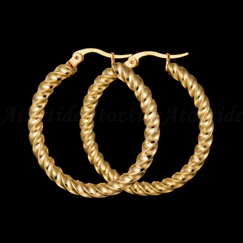New-Trendy-Stainless-Steel-Hoop-Earring-For-Women-Girls-Punk-Jewelry-Gold-Color-Big-Twist-Loop (2)