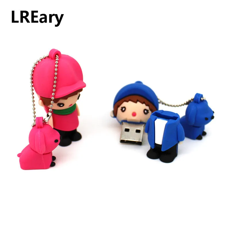 2019 New design Pendrive cartoon girl/boy with dog USB Flash drive 4GB 8GB 16GB 32GB 64GB U disk memory stick creative pen drive