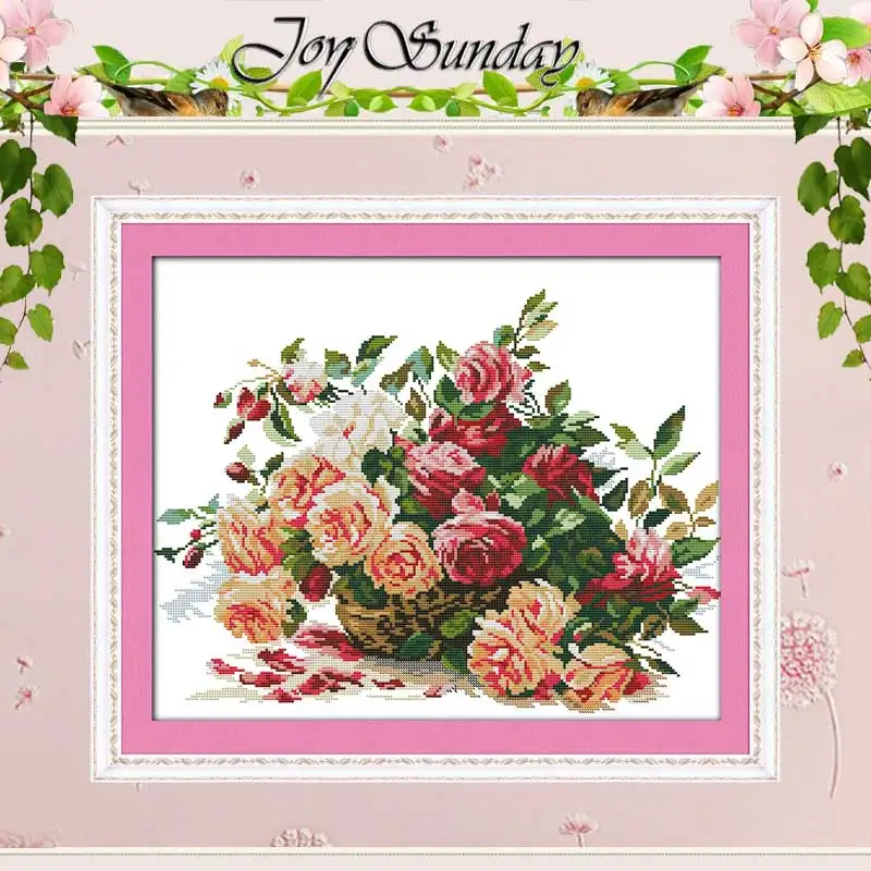

A basket of roses Counted Cross Stitch 11CT 14CT Cross Stitch Set Wholesale flower Cross-stitch Kit Embroidery Needlework
