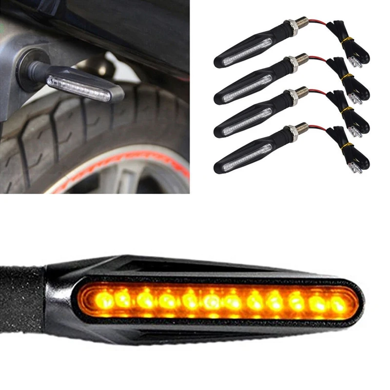 

19 newest 2/4x Universal flowing water flicker led motorcycle turn signal Indicators Blinkers Flexible Bendable Amber light lamp