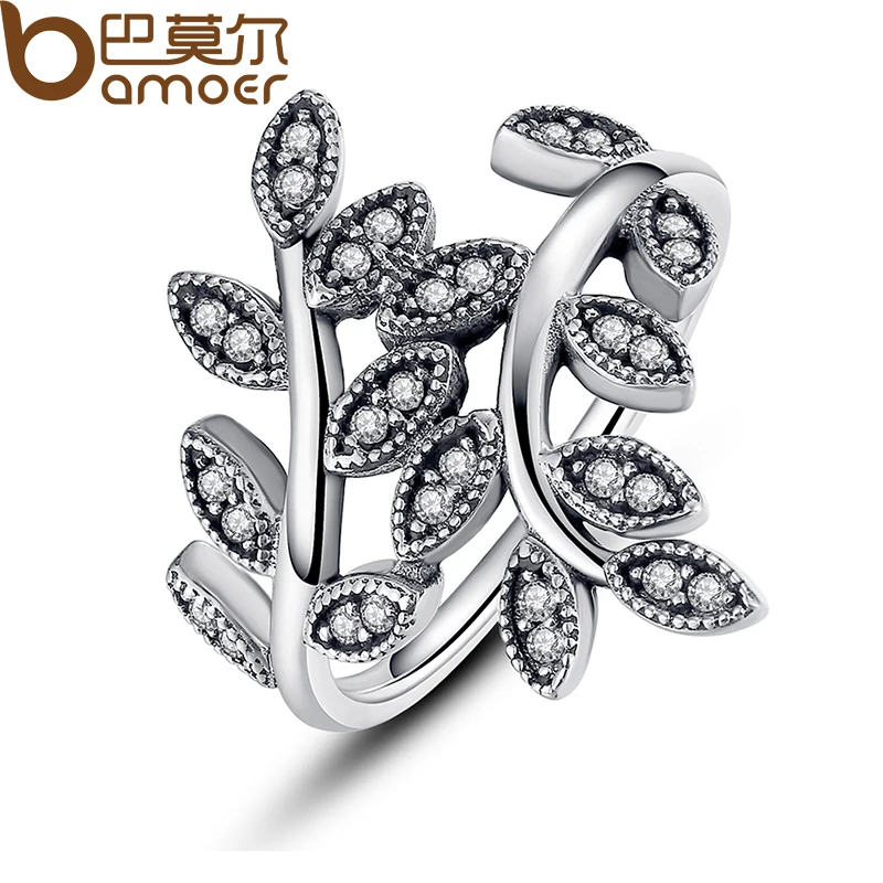 BAMOER 925 Sterling Silver Sparkling LEAVES SILVER RING WITH CUBIC ZIRCONIA for Women Original Jewelry PA7114 BAMOER 925 Sterling Silver Sparkling LEAVES SILVER RING WITH CUBIC ZIRCONIA for Women Original Jewelry PA7114