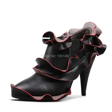 Las más de Moda Women Botines Punta estrecha Botines Cortos Ruffles Diseño 10 CM Spike zapatos de Tacón Alto de Las Mujeres Bombas Botines Mujer