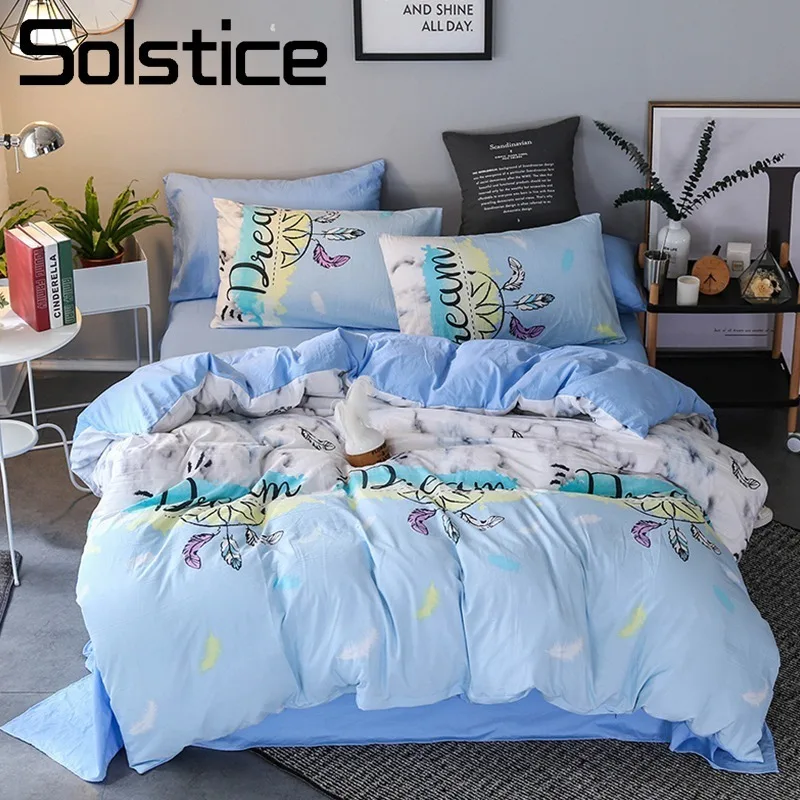 

Solstice Home Textile Blue Dream Catcher Duvet Cover Pillowcase Bed Sheet Kid Teen Girl Boy Bedding Set 3-4Pcs King Queen Linens