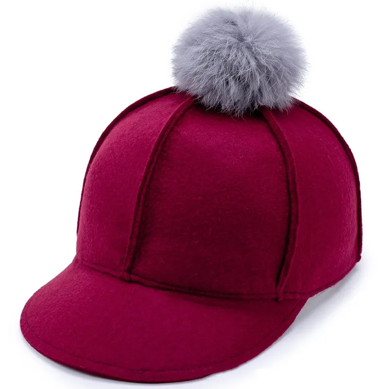 Осенняя и зимняя женская Высококачественная шерстяная шляпа с пушистым помпоном, уличная теплая Модная красная грация, поло, конный спорт - Цвет: Красный