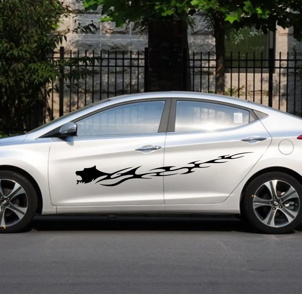 Car Decals Tiger Head Flames Stripe 70&rsquo;&rsquo; Vinyl Graphics Motor Door