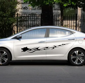 

Car Tiger Head Flames Stripe 70'' Door Decals Vinyl Graphics Motor sticker CD55