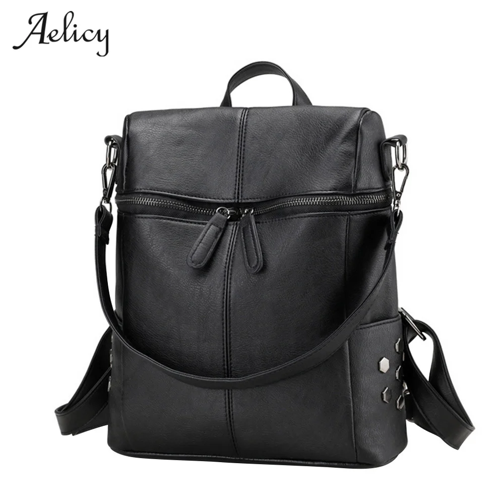 

Aelicy 4 Colors 2019 Simple Style Backpack Women PU Leather Backpacks For Teenage Girls Female Travel Backpack Rugzak 1009
