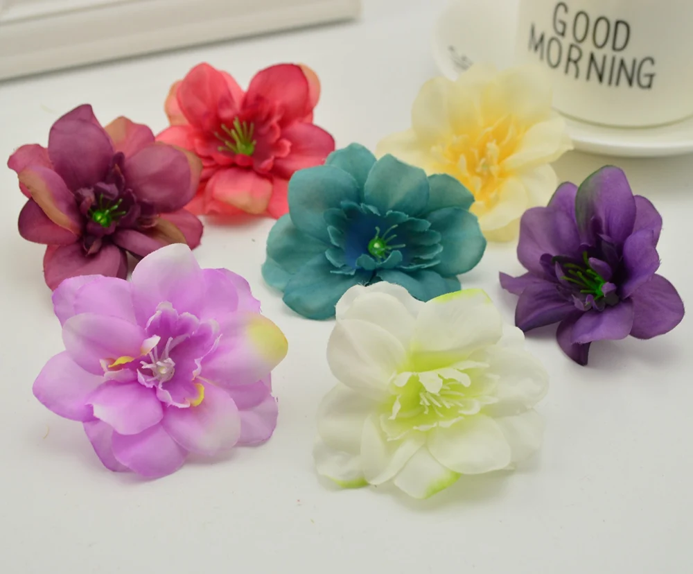 10pcs silk orchid Artificial flowers for Home Garden Wedding Decoration DIY Wreath Gift box Scrapbooking Craft simulation Cherry