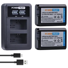 2Pcs 2000mAh NP-FW50 NP FW50 Battery + LED USB Dual Charger for Sony Alpha a6500 a6300 a7 7R a7R a7R II a7II NEX-3 NEX-3N NEX-5
