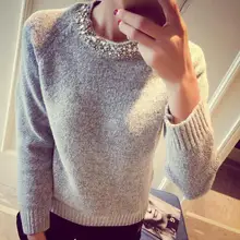 women korean knitted sweater o neck beads long sleeve female warm spring Sweater Pullover winter casual