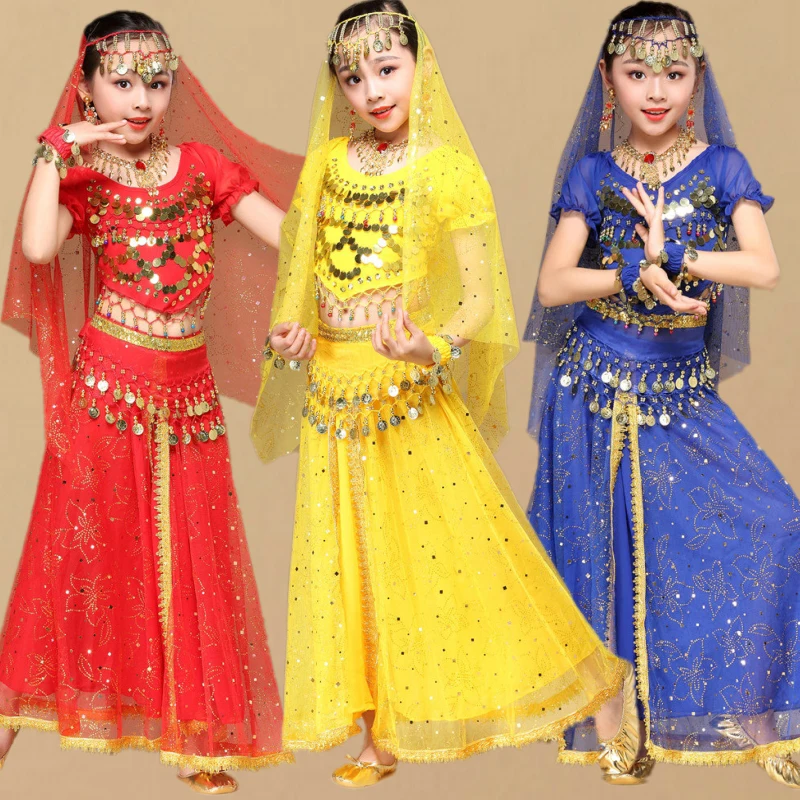 

Child Indian Belly Dance Costumes Girls Egyptian Performance Show Party Outfits Bollywood Dance Wear Oriental Halloween Costume