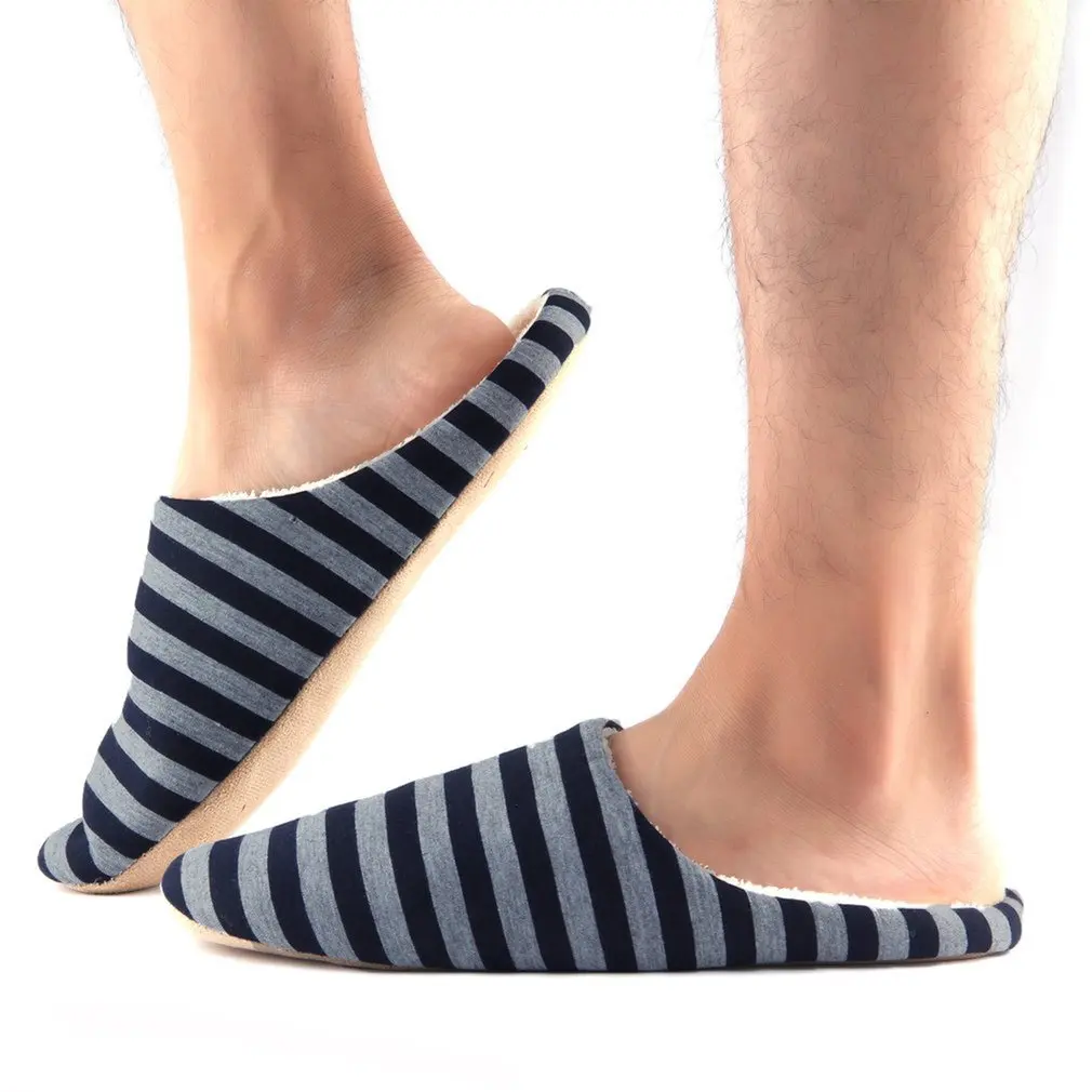 

Large Size Striped Indoor Slippers Anti-Skid For Women Men Casual Home Shoes Female Winter Warm Shoes 35-44