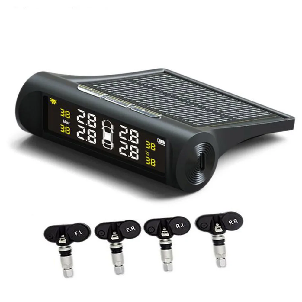 

Tire Pressure Alarm TPMS Solar Car Detection System Built in inside Digital LCD Monitor Auto Cars Safety Alarm